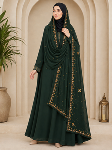 Chal de Chifón Bordado para Mujer, Color Sólido, Estilo Étnico Tradicional para Uso Diario, Estilo India/Pakistán, Transpirable para Todas las Estaciones - Product Image 1