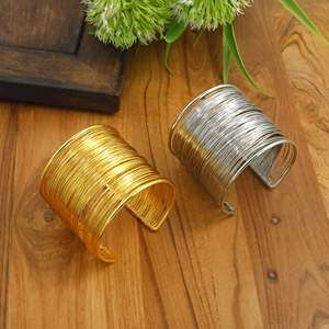 Wide Stainless Steel Wire <b>Cuff</b> <b>Bracelet</b>, Gold <b>Silver</b> Layered <b>Cuff</b> Bangle, Minimalist Statement <b>Bracelet</b>, Adjustable Open <b>Cuff</b> - Product Image 1