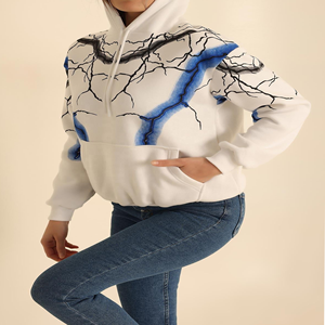 <b>Women's</b> Hooded Sweatshirt Printed Lightning <b>Pattern</b> Full Sleeve Knitted Cotton Casual Autumn Wear - Product Image 5