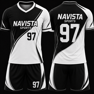ชุดฟุตบอลครบชุดพร้อมเสื้อและกางเกงขาสั้นผ้าโพลีเอสเตอร์ 100% คุณภาพสูง น้ำหนักเบา ระบายอากาศได้ดี สีสันปรับแต่งได้ - Product Image 2