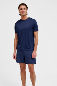 Shorts de plage pour homme en tissu tissé bleu marine à séchage rapide, taille élastique, couleur unie, shorts de bain, vêtements de sport décontractés - Product Image 3