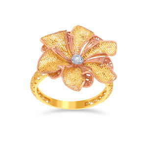 Anillo de Oro Daisy Shining Vision, Elegante Anillo de Dos Tonos con Flor de Oro, Joyería con Filigrana Intrincada para Mujer - Product Image 1
