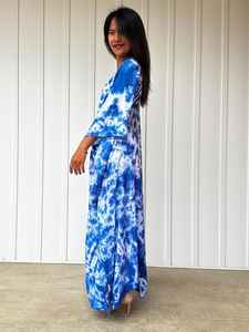 Robe longue kaftan teinte naturellement en indigo, tenue de plage, de soirée ou de cocktail, taille unique. - Product Image 2