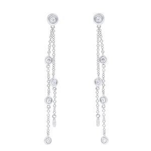 0.50 Carat Three Row <b>Emerald</b> Round Pear Mixed Diamond Sterling Silver Drop <b>Stud</b> Dangle Earrings Luxury Modern Geometric Design - Product Image 3