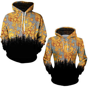 Sudadera con Capucha para Hombre, Diseño de Nubes Doradas y Bosque, Corte Regular, Otoño, Informal, Tejido de Poliéster Transpirable - Product Image 6