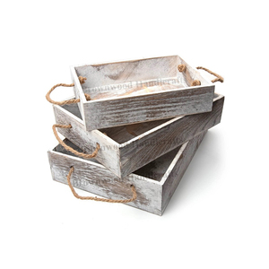 Plateau de service alimentaire en bois de manguier massif fait main de qualité supérieure avec poignées en corde, design attrayant, vente en gros, lot de 3 - Product Image 1