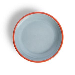 Assiette plate ronde réutilisable de qualité alimentaire, émaillée vert menthe avec bord rouge, design minimaliste, plats et assiettes personnalisables, utilisation en café - Product Image 2