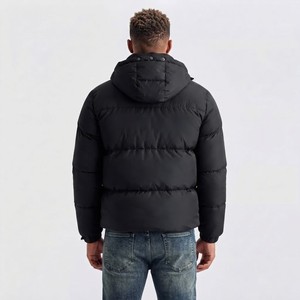 2026 <b>Men</b> Color Block Hooded Puffer <b>Jacket</b> Canvas Navy Blue Brown <b>White</b> Quilted Winter Insulated Casual Outdoor Outerwear - Product Image 2