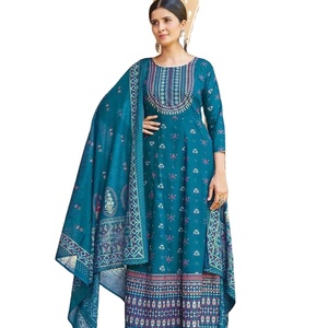 Robe Anarkali longue en viscose et soie modal multicolores pour femmes, style décontracté d'Asie du Sud, avec dupatta - Product Image 1