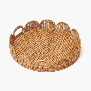 Handmade Round Rattan Serving <b>Tray</b> With Handles Eco-Friendly Woven Wicker <b>Basket</b> <b>Tray</b> For Coffee Table Fruit Bread Platter - Product Image 5