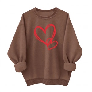 Women <b>Brown</b> Sweatshirt Red Heart Graphic Crew neck Drop Shoulder Casual <b>Long</b> <b>Sleeve</b> Pullover Fleece Vintage Street wear <b>Top</b> - Product Image 1