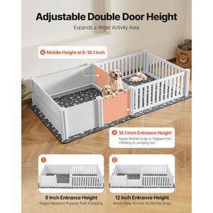 Cuccia per Cuccioli 237x123x46 cm in PVC, Box per Cuccioli con Altezza Regolabile, Porta, Tappetino Lavabile, 2 Scomparti, Arredo per Animali Domestici - Product Image 4