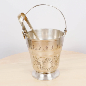 Metal Beverage Tub Wine Ice Bucket with Tong Silver Color Metal Brass Wine <b>Cooler</b> Bucket Stainless Steel Shiny Polished Supply - Product Image 4