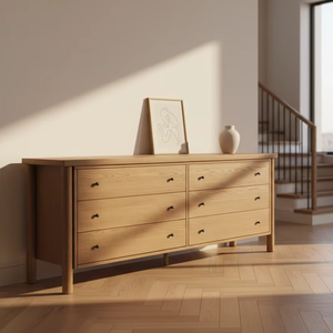 Commode scandinave Linora en bois écologique et durable, finition grain de bois naturel, meuble de rangement minimaliste pour salon - Product Image 6
