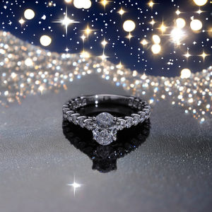 Anillo de Compromiso de Oro Blanco de 14K con Diamante Ovalado Cultivado en Laboratorio CVD, Regalo de Aniversario de Bodas, Banda de Eternidad Unisex, Rodio - Product Image 1