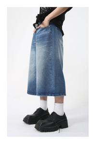Men's Blue Washed Denim Bermuda <b>Shorts</b> Mid Rise Button Fly Casual Style 100% Cotton Woven Fabric - Product Image 4
