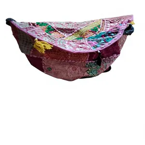Bohemian Hippie Embroidery Patchwork Round Floor <b>Cushion</b> Cover 18x18 Silk Ottoman Pouf Cover with Decorative Pillow Cases gift - Product Image 2