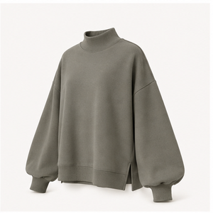 Sudadera Personalizada Gris Oliva para Mujer, Cuello Alto, Corte Relajado, Abertura Lateral, Modelo WSS-0015 - Product Image 3