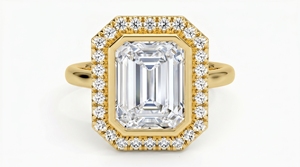 Bague de fiançailles en diamant taille émeraude avec serti halo pour femme, diamants de laboratoire - Product Image 3