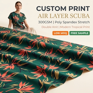 Tissu tricoté scuba à double couche, impression par sublimation personnalisée, polyester, élasthanne, extensible - Product Image 1