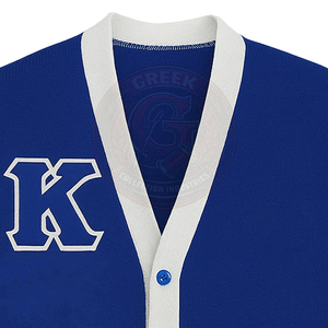 Cardigan en acrylique bleu roi pour homme, tricoté, avec logo brodé de lettres grecques, léger, style universitaire - Product Image 4