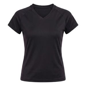 T-shirt noir à manches courtes et col en V pour femme, basique, décontracté, coupe ajustée, uni, léger, haut de tous les jours, vêtements de mode féminine, été - Product Image 1