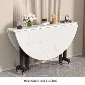 Modern Round Folding Dining <strong>Table</strong> Metal Frame Extendable Movable Space Saving Kitchen <strong>Table</strong> for <strong>Small</strong> Apartment Home Furniture - Product Image 1