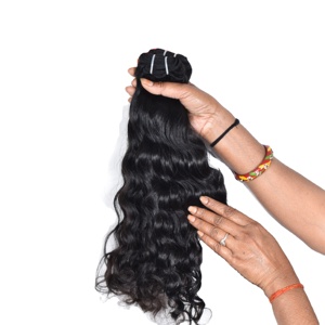 Venta al por mayor 100% Remy Natural negro extensiones de cabello humano de doble trama proveedor máquina paquetes virgen ondulado Sur suelta onda profunda - Product Image 1