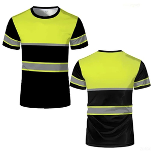 Camiseta de Trabajo de Alta Visibilidad Reflectante y Transpirable de Algodón, Ropa de Seguridad Unisex, Uniforme de Manga Corta con Rayas Negras y Amarillas - Product Image 2
