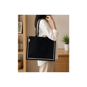 Bolsa de Compras Promocional de Lona de Algodón Laminada Teñida de Negro de 8 Oz, 37x27.5x16 cm, Logotipo Personalizado, Venta al Por Mayor, OEM, ODM, Marca Privada - Product Image 4