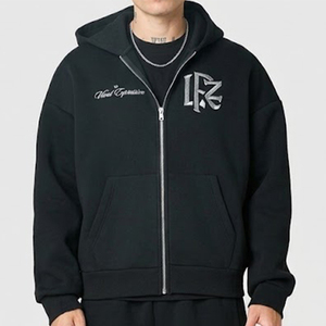Conjunto de chándal con capucha y cremallera para hombre, de alta calidad, con logo personalizado, el más resistente, negro, con estampado de letras, estilo urbano holgado, para correr. - Product Image 3
