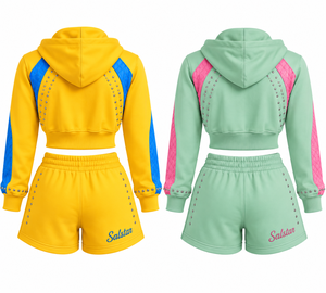 Conjunto Deportivo de 2 Piezas para Mujer, Sudadera con Capucha y Pantalones Cortos Personalizados, Adornados con Pedrería, Conjunto Deportivo Informal para Correr, Fabricante - Product Image 2