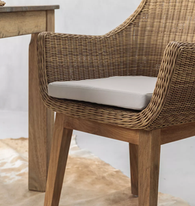 Fauteuil de jardin en rotin tressé avec coussin, chaise de salle à manger d'extérieur, pieds en bois, pour terrasse - Product Image 5