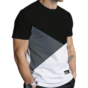 เสื้อยืดผู้ชายลายกราฟิกบล็อกสี แขนสั้น คอกลม สไตล์ลำลอง สำหรับฤดูร้อน สตรีทแวร์ - Product Image 1