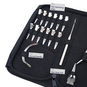 Juego de herramientas para extensiones de cabello Salon Silver: removedor de microperlas, gancho para extraer cabello, pinzas para peinar y separador de cabello en estuche de rexina. - Product Image 3