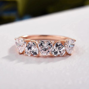 Anillos de moissanita de plata de ley 925 con corte de perla en forma de corazón, engaste de garras, banda de piedras preciosas para regalo de compromiso - Product Image 1