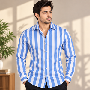 Mens 100% Polyester Striped Full Sleeve <b>Shirt</b> Casual <b>Formal</b> Button Front Lightweight Quick Dry Wholesale Supplier Bulk Orders - Product Image 3