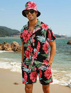 Chemise hawaïenne boutonnée à imprimé tropical personnalisé pour homme, ensemble deux pièces tendance, de haute qualité et confortable pour l'été à la plage - Product Image 3