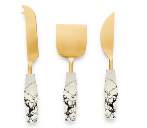 Metal <b>Cheese</b> <b>Knife</b> <b>Set</b> Stainless Steel With White Marble Handle And Gold Color Head Flatware For Kitchen Use And Home Use - Product Image 1