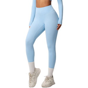 Leggings de Yoga de Cintura Alta y Color Sólido con Detalle Fruncido, Cintura Elástica, Estiramiento en Cuatro Direcciones, Pantalones Sin Costuras de Run Apparel - Product Image 5