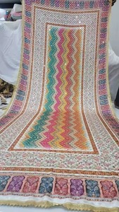 Hand Embroidered Hand Drawn Floral Silk Customized Dupatta Ethnic Chinon Mirror Motifs Multi Color Long Womens <b>Shawl</b> - Product Image 3