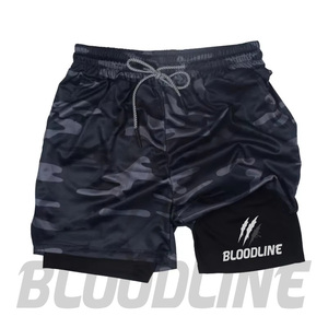 Shorts de sport Bermuda en PU camouflage bleu pour homme BLOODLINE, taille mi-haute élastique, séchage rapide avec logo frontal - Product Image 2