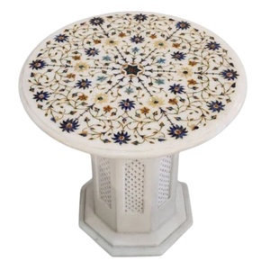 <b>Marble</b> Inlay <b>Table</b> Top with Semi-Precious Gemstones Elegant White <b>Marble</b> Inlay Tabletop Sophisticated Modern Design White - Product Image 1