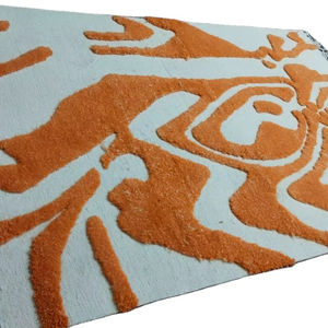 Tapis marocain artisanal noué à la main, tapis en laine sculpté à poils hauts et bas, motif tribal abstrait orange, fournisseur de tapis bohèmes marocains - Product Image 1