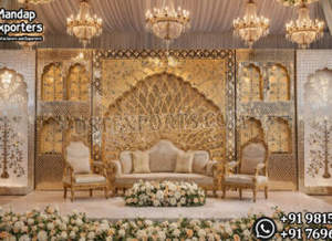 Luxury Golden Fiber <b>Frames</b> Panel for Stage Decor Premium Indian Wedding Reception Stage Royal Wedding Sofa Backdrop Ireland - Product Image 2