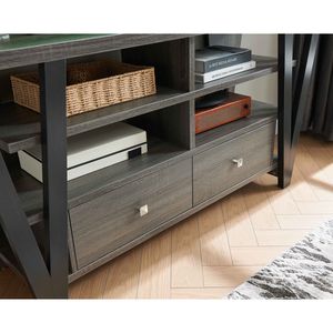 <b>Tall</b> <b>TV</b> Stand Cabinet Two Drawers with Metal Glides and Square Knob Handles Two Divided Shelf Tiers - Product Image 2