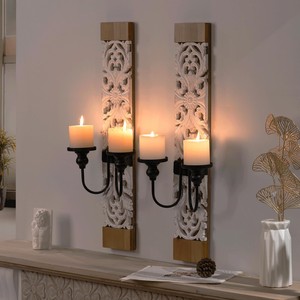 Pine Wood Weathered Cream <b>Candle</b> Holders Cottage Chic Wholesale | Aqdus Saleem - Product Image 2