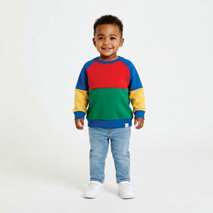 Vêtements pour enfants personnalisés, 2-6 ans, doux, 100% coton biologique, sweat-shirts à blocs de couleur en molleton français, sweat-shirts unis multicolores pour garçons - Product Image 1