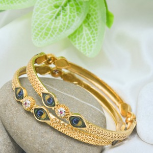 Trendy Oval Pattern Gold Plated Bracelet Pair Open Design <b>Bangles</b> for Women Daily Wear Party and Modern Jewelry Styling - Product Image 6