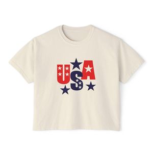 Camiseta Oversize Gráfica Estrellas de EE. UU. para Mujer, 100% Algodón, Cuello Redondo, Manga Corta, Estilo Patriótico Casual Urbano, Personalizable OEM - Product Image 1